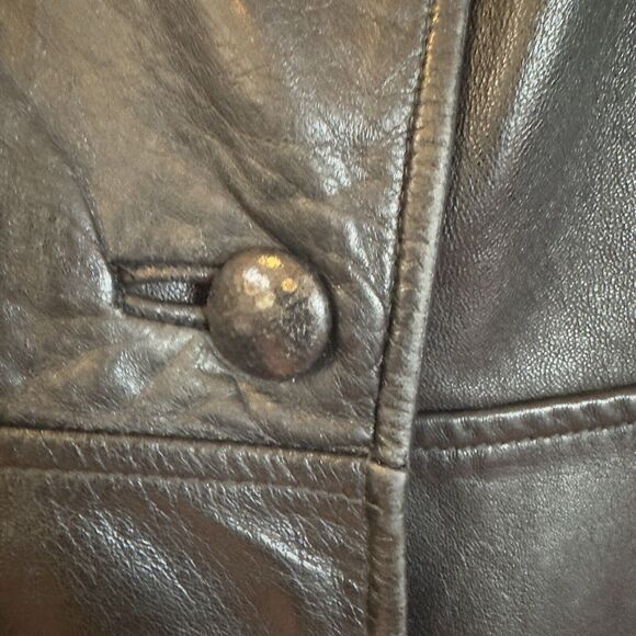 Vintage 60-70’s Leathercraft Womens Leather Coat M/L Black Double Breasted Lined - Picture 14 of 16